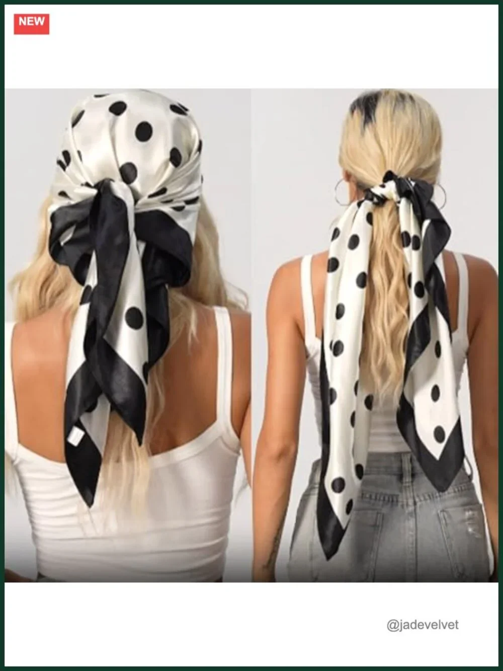 Polka Dot Satin Head Scarf for Women, Square Silk Like Shawl Wrap 35 Inches